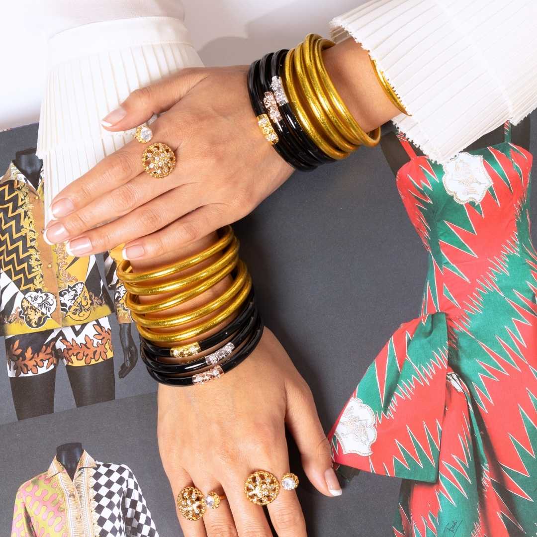 12.01.108.01.S3,12.01.108.01.M3,12.01.108.01.L3,12.01.108.01.XL3, Three Kings All Weather Bangles® (AWB®) - Black | Bangle Bracelets for Women | BuDhaGirl