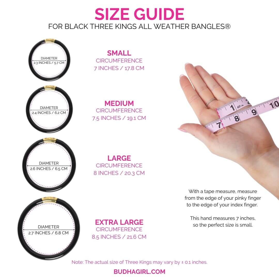 12.01.108.01.S3,12.01.108.01.M3,12.01.108.01.L3,12.01.108.01.XL3, Three Kings All Weather Bangles® (AWB®) - Black | Bangle Bracelets for Women | BuDhaGirl